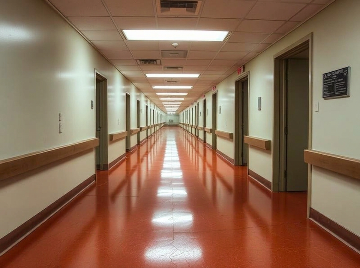Pasillo de clínica con piso vinílico encerado por KSM